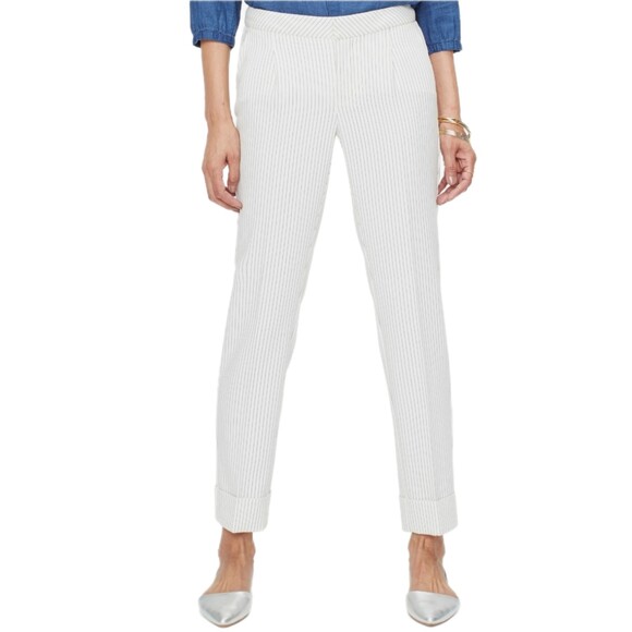 NYDJ Lift & Tuck Ivory Pinstripe Pleated Cropped Dress Pants, Size 16, NWT $139 - Picture 1 of 9